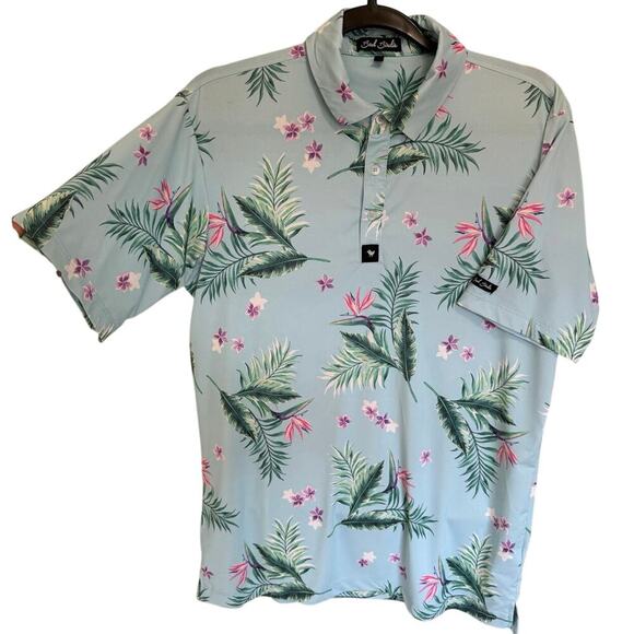 Bad Birdie Men Tropical Performance Polo Floral Hawaiian Golf Shirt Size Small - Picture 2 of 10